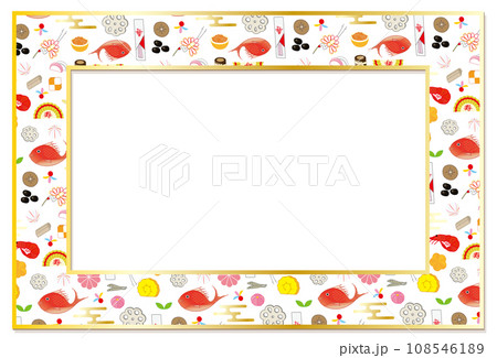 おせちのパターン柄のフレーム飾り 長方形 108546189