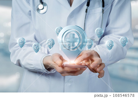 Concept of providing location of doctor and medical facility. 108546578
