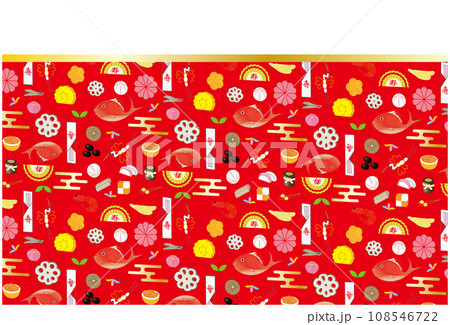 おせちのパターン柄のフレーム飾り レッド おせちのパターン柄のフレーム飾り レッド 108546722