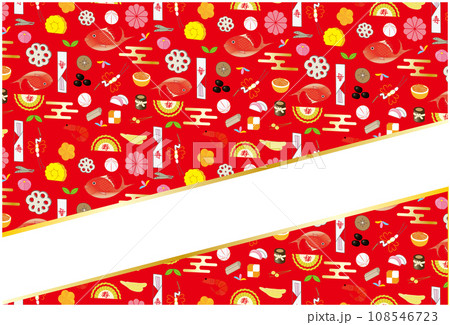 おせちのパターン柄のフレーム飾り レッド 108546723