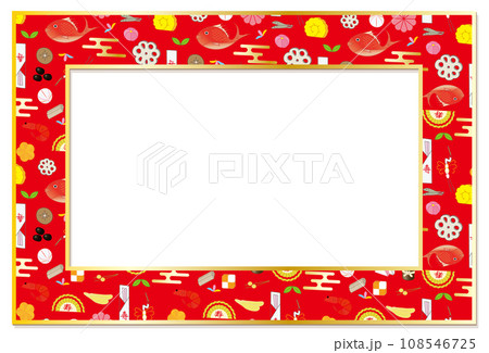 おせちのパターン柄のフレーム飾り レッド おせちのパターン柄のフレーム飾り レッド 108546725