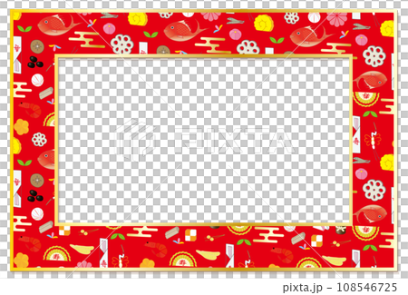 おせちのパターン柄のフレーム飾り レッド おせちのパターン柄のフレーム飾り レッド 108546725