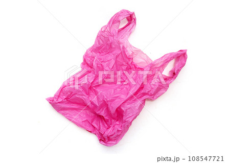 Pink plastic bag on white background. Copy space 108547721