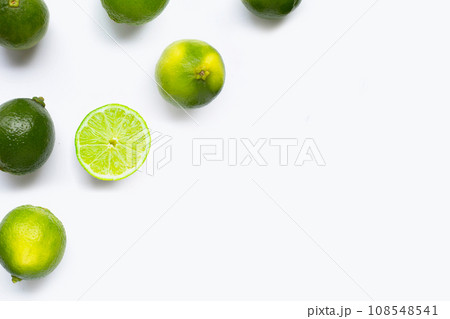 Fresh limes with leaves isolated on white 108548541