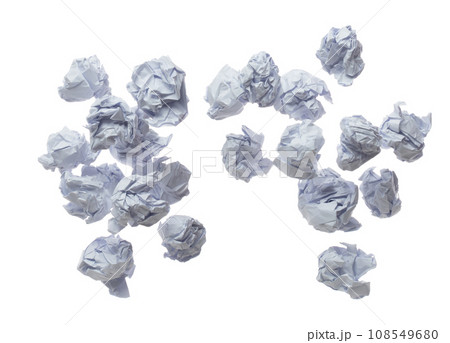 Crumpled paper ball is symbol of frustration discarded ideas, isolated white background. Crumpled paper ball write creative process, problem-solving, potential innovation. Many recycle paper angle Crumpled paper ball is symbol of frustration discarded ideas, isolated white background. Crumpled paper ball write creative process, problem-solving, potential innovation. Many recycle paper angle 108549680