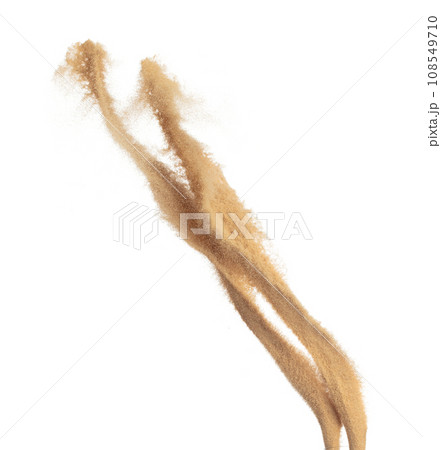 Sand flying explosion, Golden grain wave explode. Abstract cloud fly. Yellow colored sand splash throwing in Air. White background Isolated high speed shutter, throwing freeze stop motion Sand flying explosion, Golden grain wave explode. Abstract cloud fly. Yellow colored sand splash throwing in Air. White background Isolated high speed shutter, throwing freeze stop motion 108549710