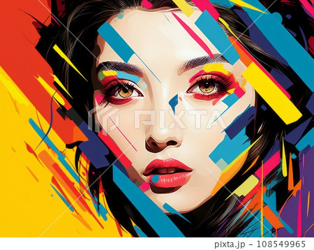 a woman with bright colors on her face a woman with bright colors on her face 108549965