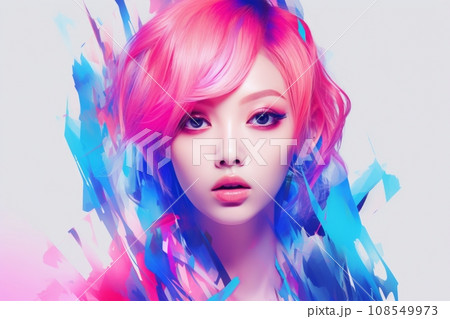 a woman with bright pink hair and blue eyes a woman with bright pink hair and blue eyes 108549973