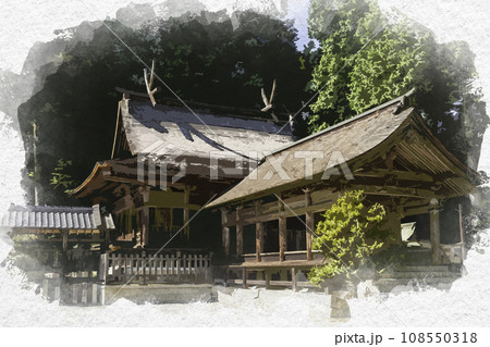 水彩画風 吉川八幡宮 社殿 岡山県吉備中央町 水彩画風 吉川八幡宮 社殿 岡山県吉備中央町 108550318