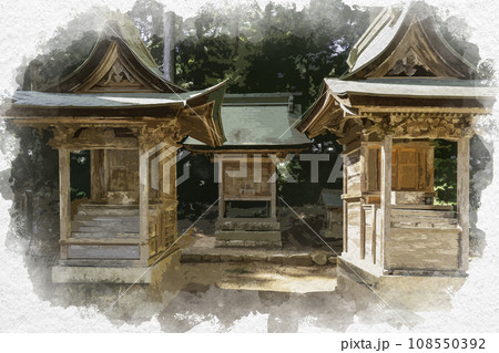 水彩画風　吉川八幡宮　摂末社　岡山県吉備中央町 108550392