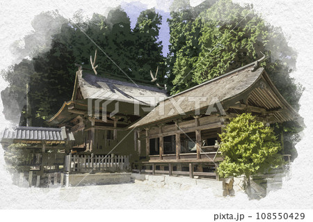 水彩画風　吉川八幡宮　本殿　岡山県吉備中央町 108550429