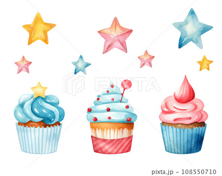 水彩タッチのかわいいカップケーキの透過画像 108550710