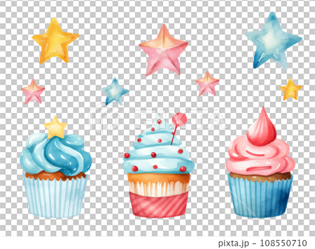 水彩タッチのかわいいカップケーキの透過画像 108550710