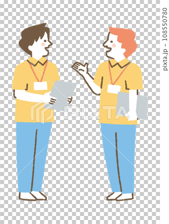 仕事の話をする男性ケアマネージャー_色 108550780