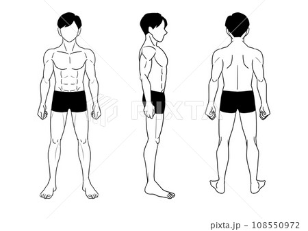 健康的な男性の全身立ち絵モノクロ 健康的な男性の全身立ち絵モノクロ 108550972