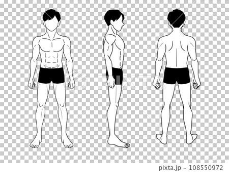 健康的な男性の全身立ち絵モノクロ 健康的な男性の全身立ち絵モノクロ 108550972