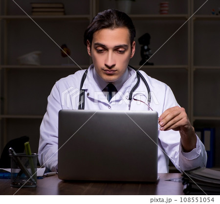 Young male doctor in the hospital at night 108551054