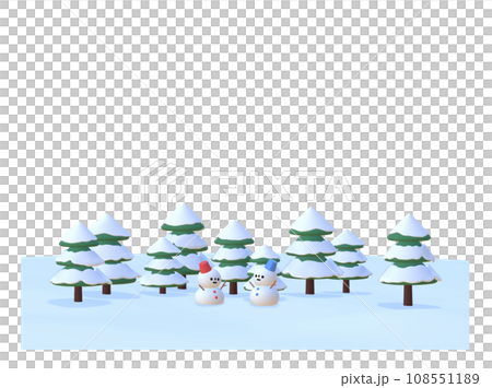 雪景色と向き合う雪だるま達　3D 108551189