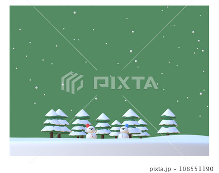 雪を見上げる雪だるま達　3D 108551190