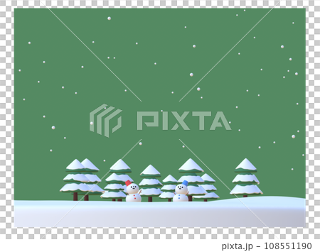 雪を見上げる雪だるま達　3D 108551190