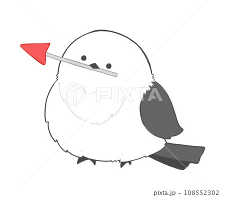 指さし棒を持って横を向いているシマエナガ 108552302