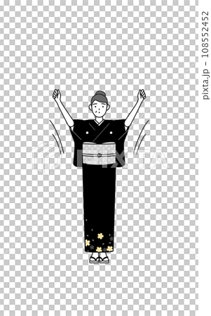 A senior woman in a kimono doing radio calisthenics, at a New Year's shrine visit, a wedding, etc. 108552452