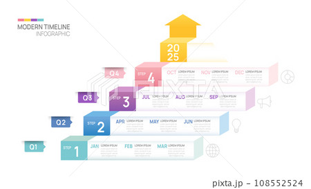 Business step timeline infographic arrow template. Modern milestone element timeline diagram calendar and 4 quarter topics, vector infographics. 108552524