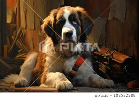Rescue dog against the background of ruins AI Rescue dog against the background of ruins AI 108552589