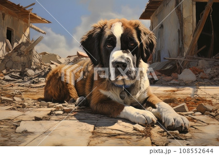 Rescue dog against the background of ruins AI Rescue dog against the background of ruins AI 108552644