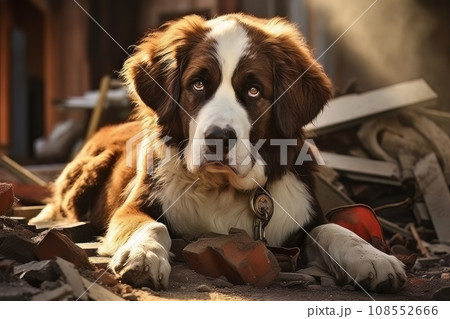 Rescue dog against the background of ruins AI Rescue dog against the background of ruins AI 108552666