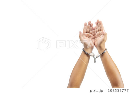 Human hand in handcuff with a hand gesture 108552777