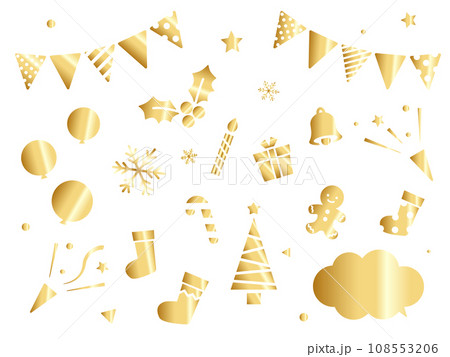 クリスマスの可愛いアイコンセット ゴールドとシルバー クリスマスの可愛いアイコンセット ゴールドとシルバー 108553206