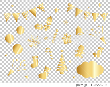 Christmas cute icon set gold and silver 108553206