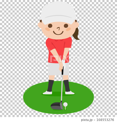 Golf illustration. Tee off. A woman with a screwdriver. Golf illustration. Tee off. A woman with a screwdriver. 108553276