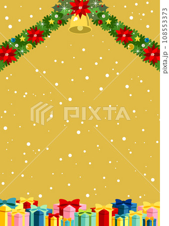 クリスマス、背景、イラスト、プレゼント、ギフト、シンプル、かわいい、金、縦 108553373