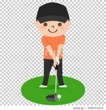 Golf illustration. Tee off. A man with a screwdriver. Golf illustration. Tee off. A man with a screwdriver. 108553415
