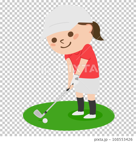 Golf illustration. fairway. A woman holding an iron. 108553426