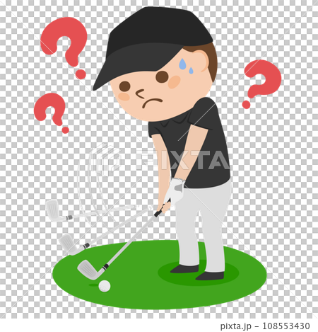 Golf illustration. fairway. A man wondering how to hit an iron. 108553430