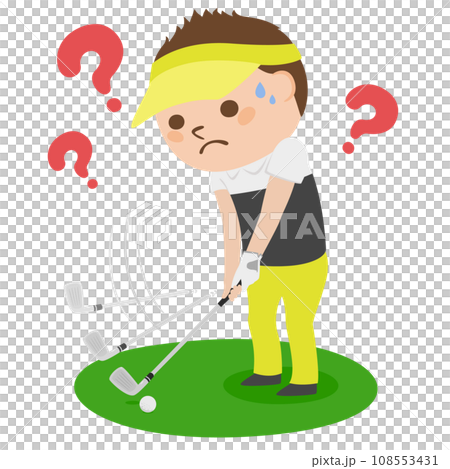 Golf illustration. fairway. A man wondering how to hit an iron. 108553431