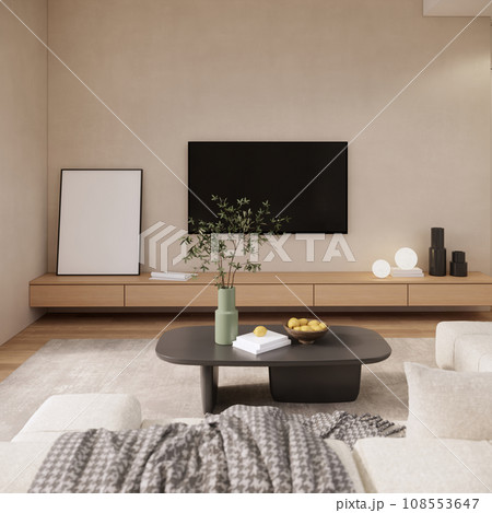 Mockup a TV wall with decoration in living room, beautiful apartment interior design. 3D rendering 108553647