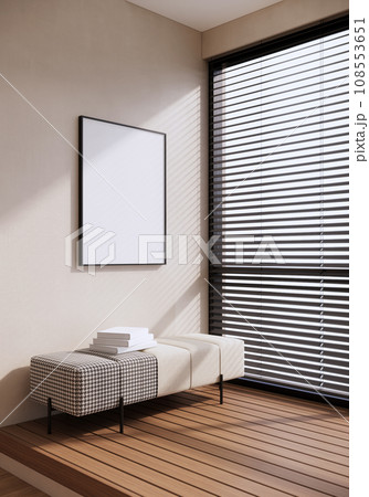interior room design and decoration with side chair on wooden floor, sunlight from blind window. 3d rendering 108553651