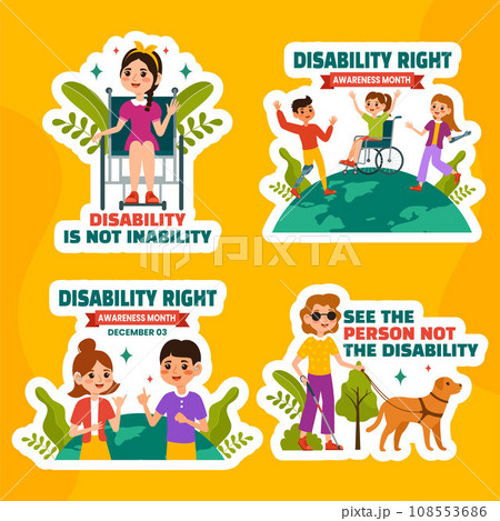 Disability Rights Awareness Month Label Flat Cartoon Templates Background Illustration 108553686