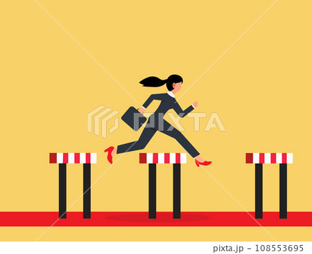 Businesswomen jumping over hurdle. concept overcoming obstacles and achieving the goal Businesswomen jumping over hurdle. concept overcoming obstacles and achieving the goal 108553695