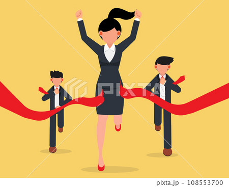 Business leader. Businesswomen crossing the finish line first in the competition group Business leader. Businesswomen crossing the finish line first in the competition group 108553700