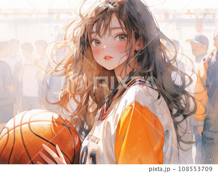 アクリル画 バスケットボール 女性キャラクター バスケ女子 1on1イラスト - No: 25146711｜無料イラスト・フリー素材