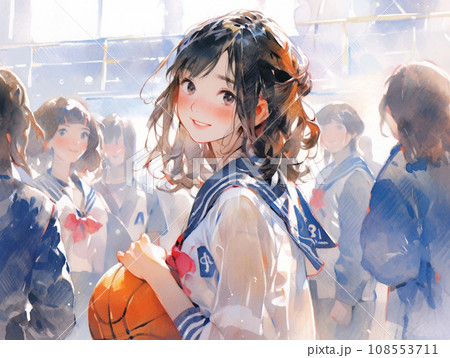 制服でバスケットボールを持つ女の子 108553711