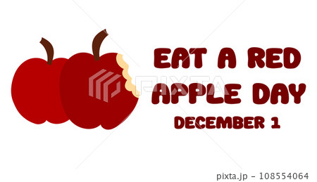 Eat a Red Apple Day. Greeting card, vector illustration with cartoon style red apple with bite. December 1. Vector flat illustration. Eat a Red Apple Day. Greeting card, vector illustration with cartoon style red apple with bite. December 1. Vector flat illustration. 108554064