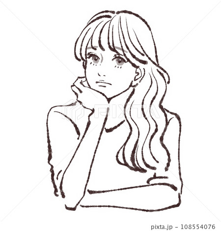 考える/困る/悩む/うーん/どうしよう/不安/相談/悩み/迷い/迷う/頬杖をつく女性/ 108554076
