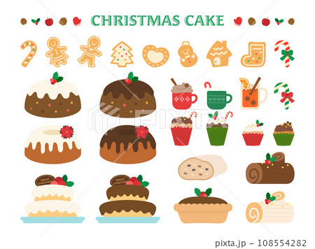 クリスマスケーキとかわいいスイーツのイラスト素材セット 108554282