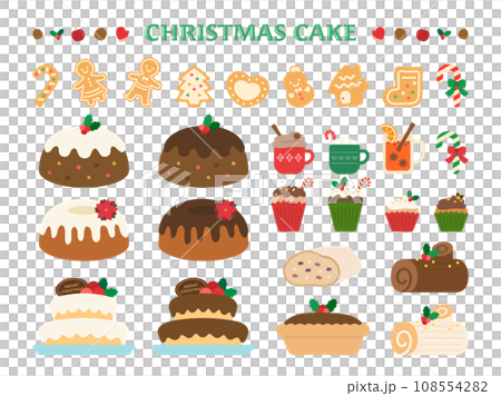 クリスマスケーキとかわいいスイーツのイラスト素材セット 108554282